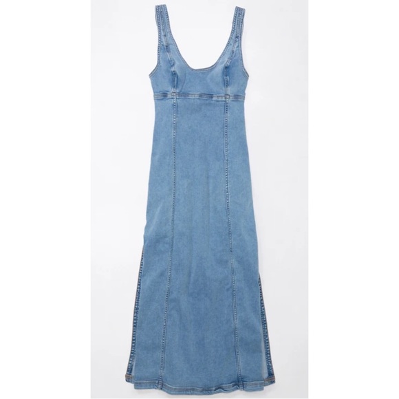 AMERICAN EAGLE | Stretch Denim Scoop Neck Maxi Dress in Blue, Size 4 - Picture 3 of 10